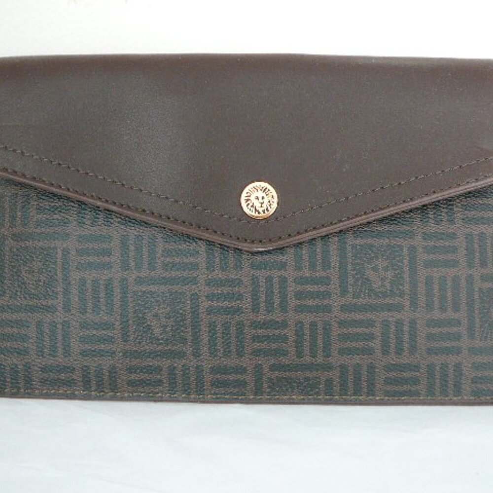 Anne Klein Brown & Black Clutch Purse Document Holder Lion Head Magnetic Closure